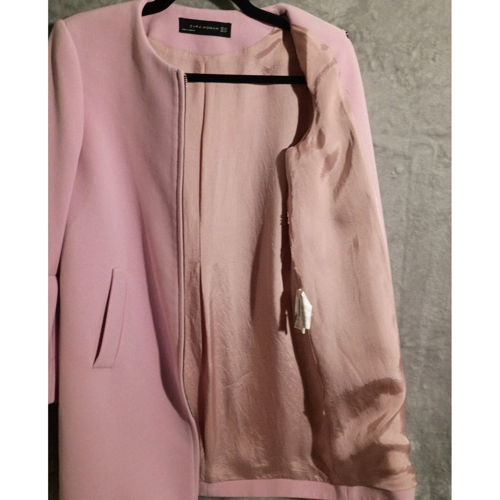 Zara Pink Ruffle Bell Sleeve Coat Lined Full Zip Sz XS Peacoat - Picture 9 of 13